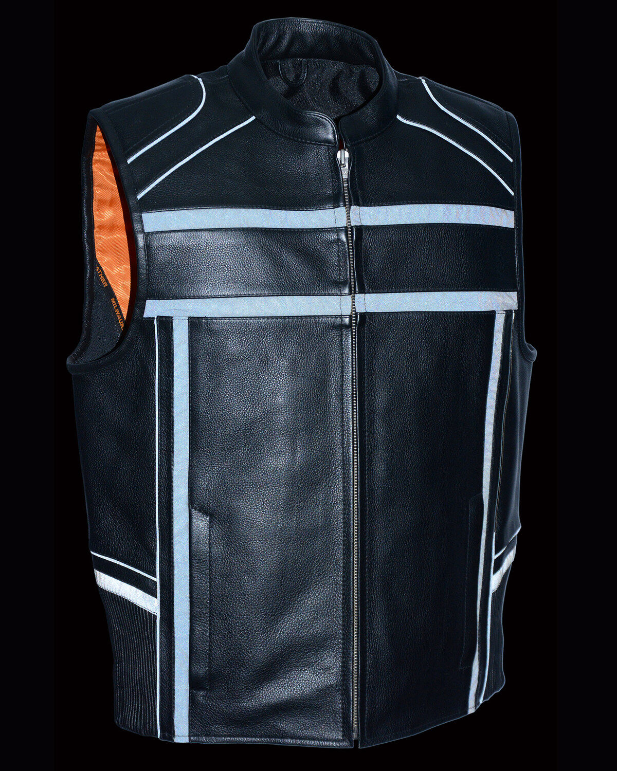 Milwaukee Leather Men's Reflective Band & Piping Zip Front Vest - 5X