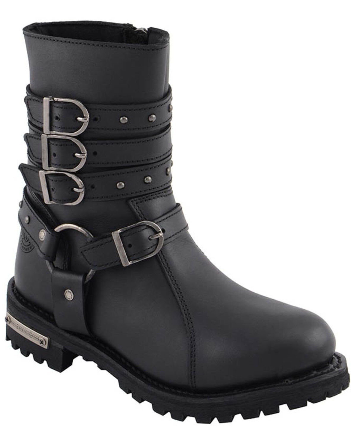 Milwaukee Leather Women's Triple Buckle Harness Moto Boots - Round Toe
