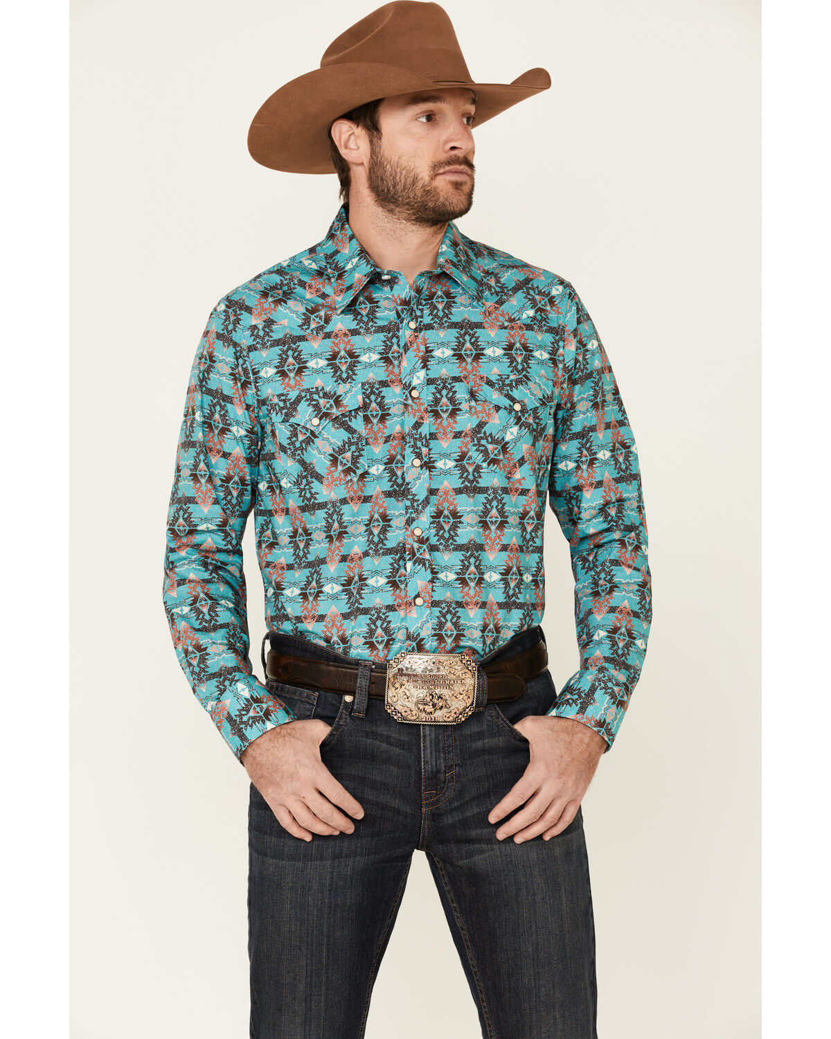 Rock & Roll Denim Men's Southwestern Print Long Sleeve Snap Western Shirt