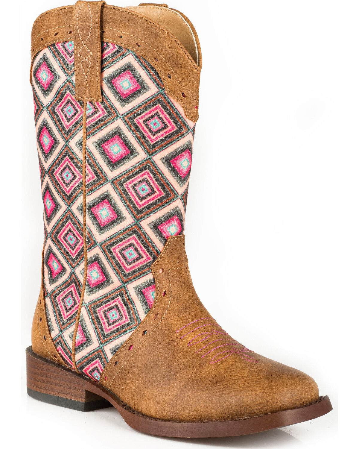 Roper Girls' Glitter Geo Pattern Boots - Square Toe