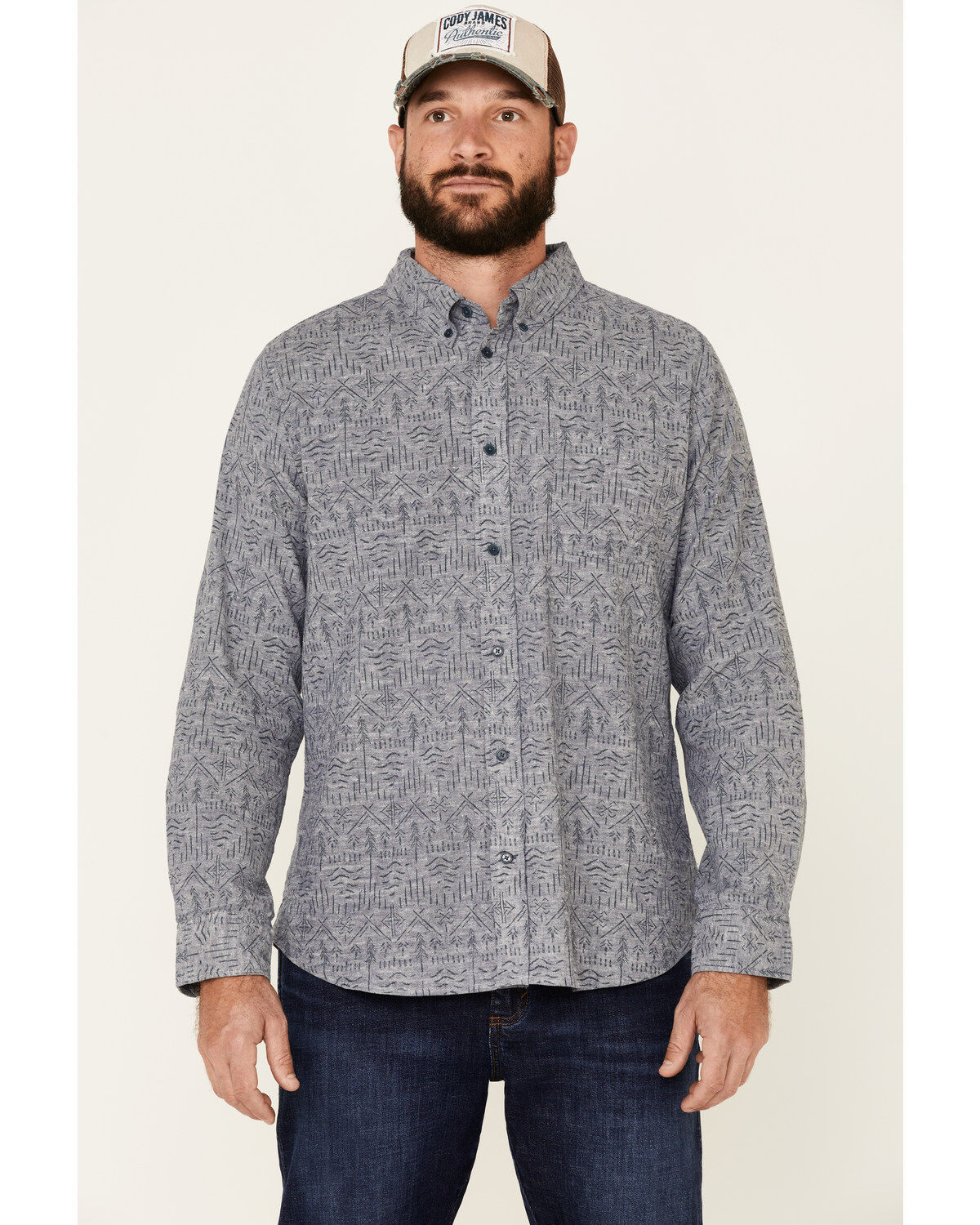 United By Blue Men's Southwestern Soft Hemp Chambray Long Sleeve Western Shirt