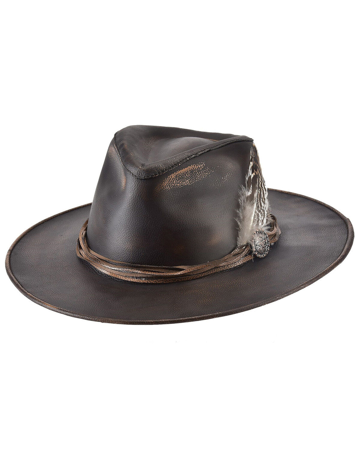 Bullhide Chocolate Distressed One-Off Leather Western Outback Hat 1 118345-bullhide-chocolate-distressed-one-off-leather-western-outback-hat-1.jpg