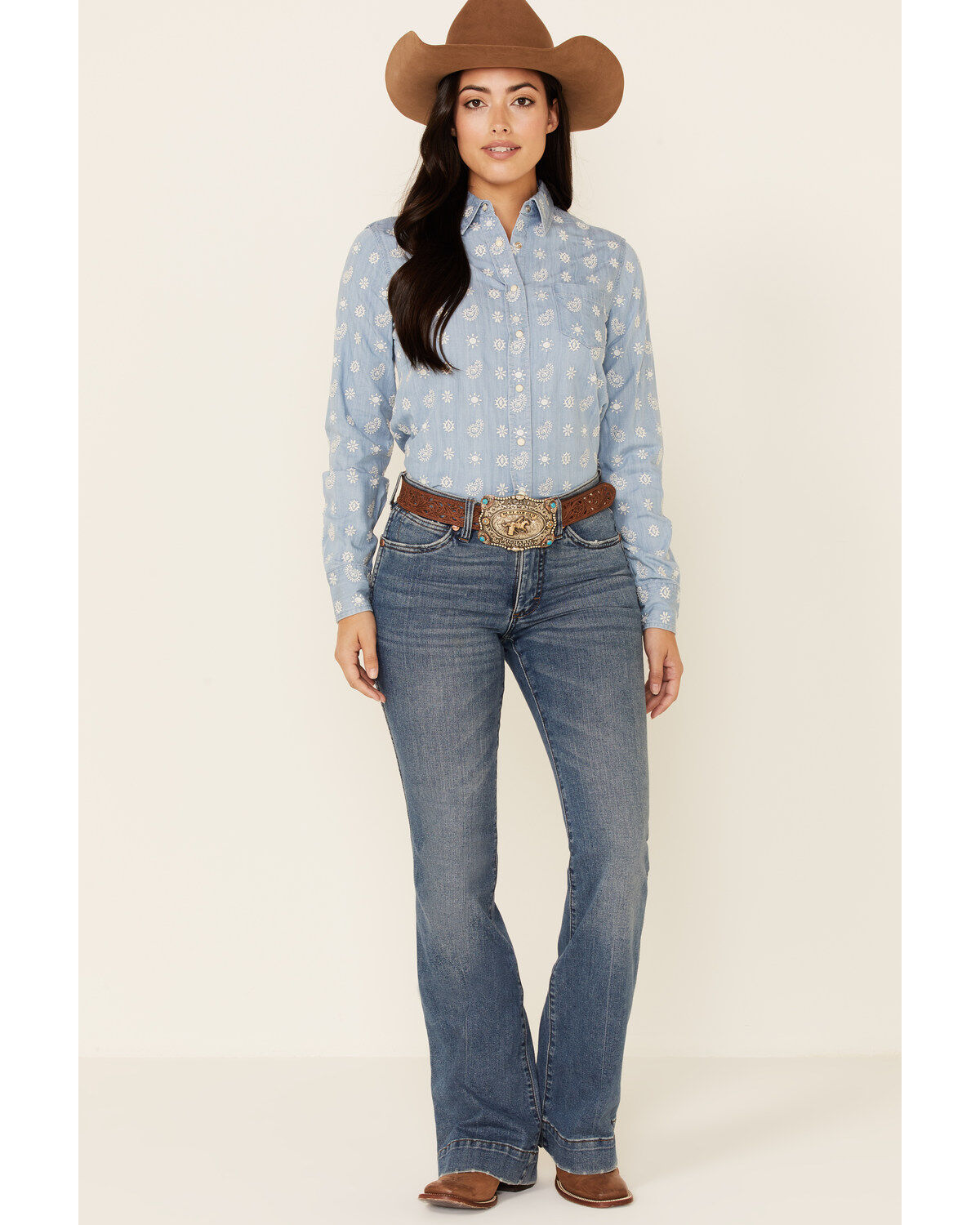 Stetson Women's Embroidered Schiffli Paisley Long Sleeve Snap Western Shirt