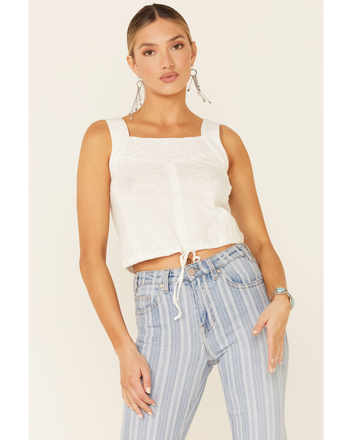 Rock & Roll Denim Women's Lace Insert Crop Tank Top