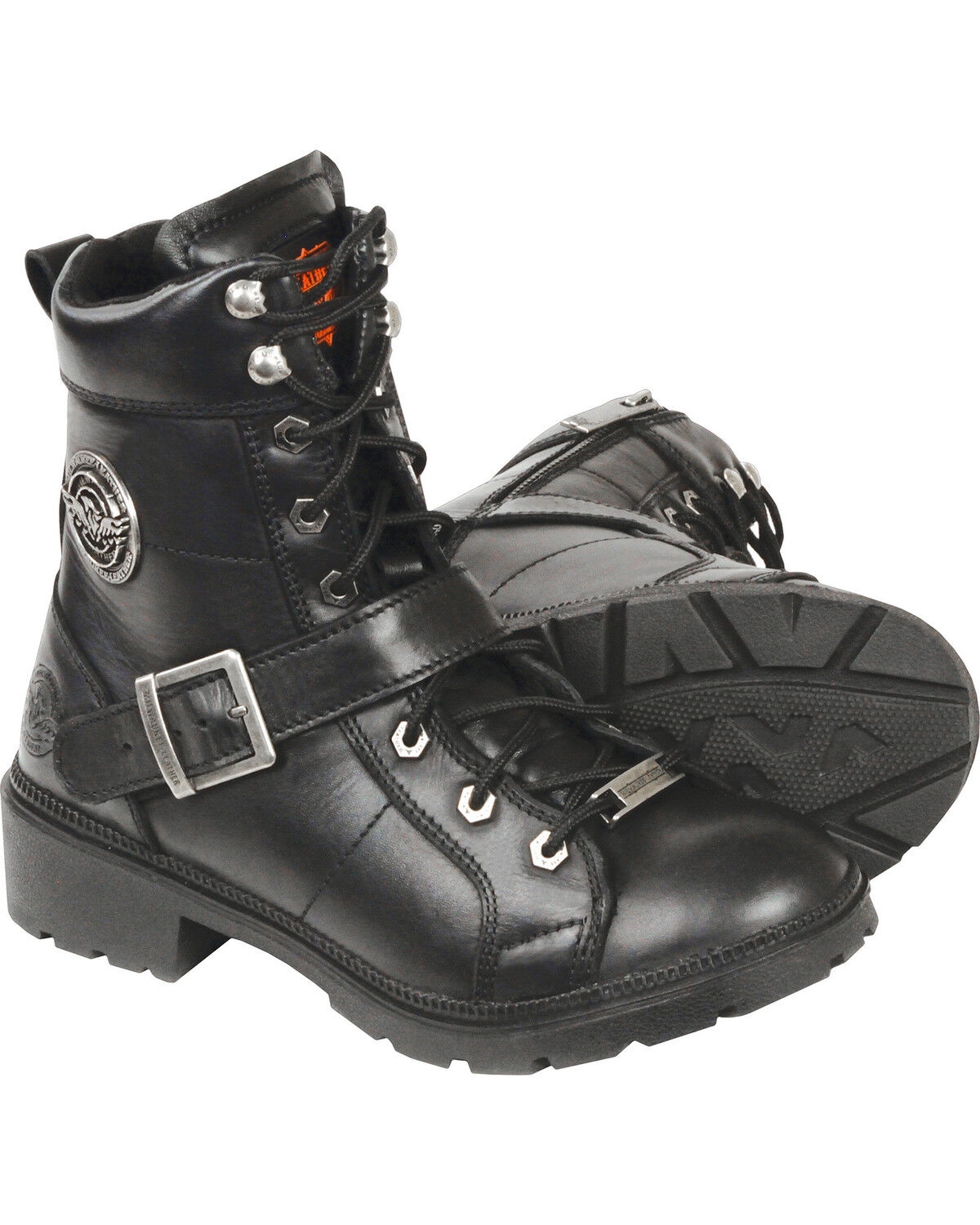 Milwaukee Leather Women's Lace To Toe Side Buckle Leather Boots - Round Toe - Wide