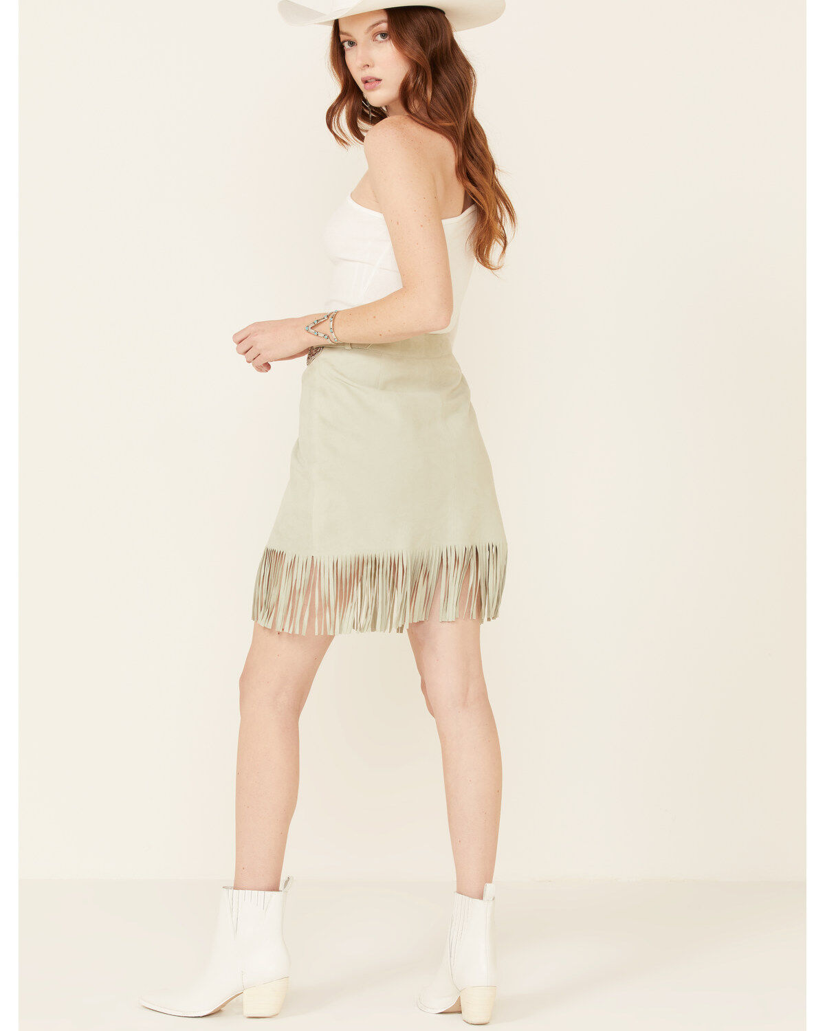 Double D Ranch Women's Dee Belted Fringe Leather Skirt