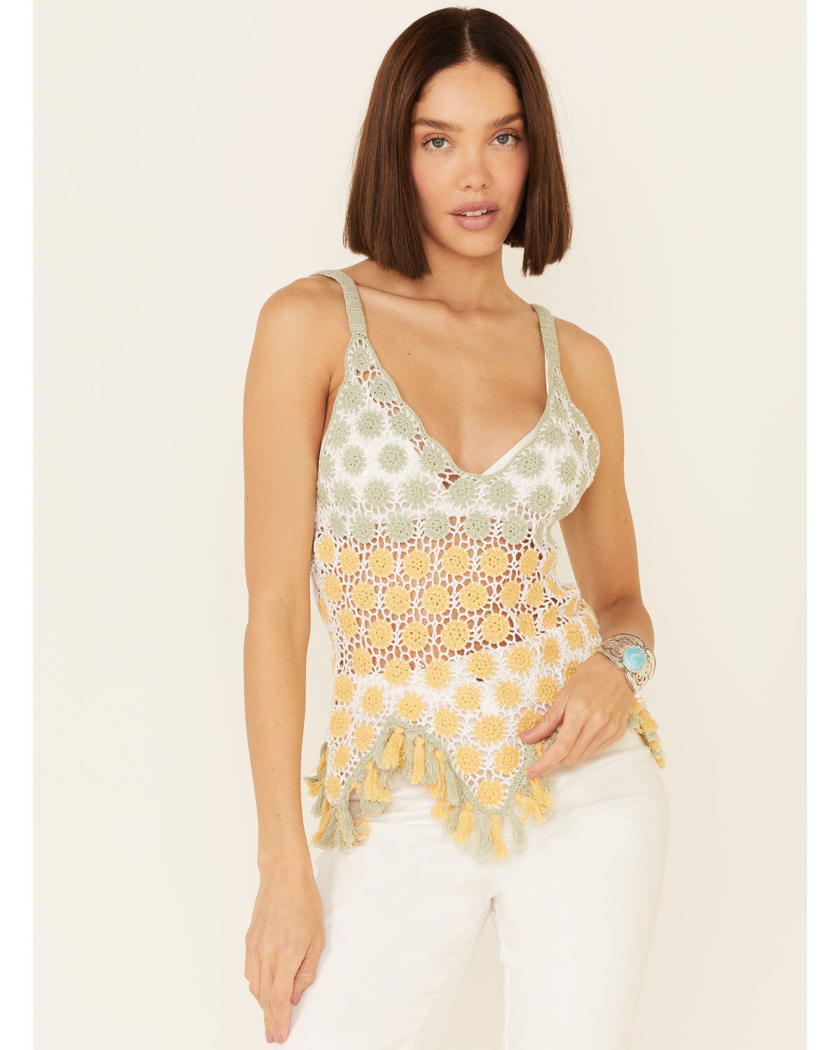 Sadie & Sage Women's Multi Calico Crochet Tassel Hem Cami 1 121952-sadie-amp-sage-women-s-multi-calico-crochet-tassel-hem-cami-1.jpg