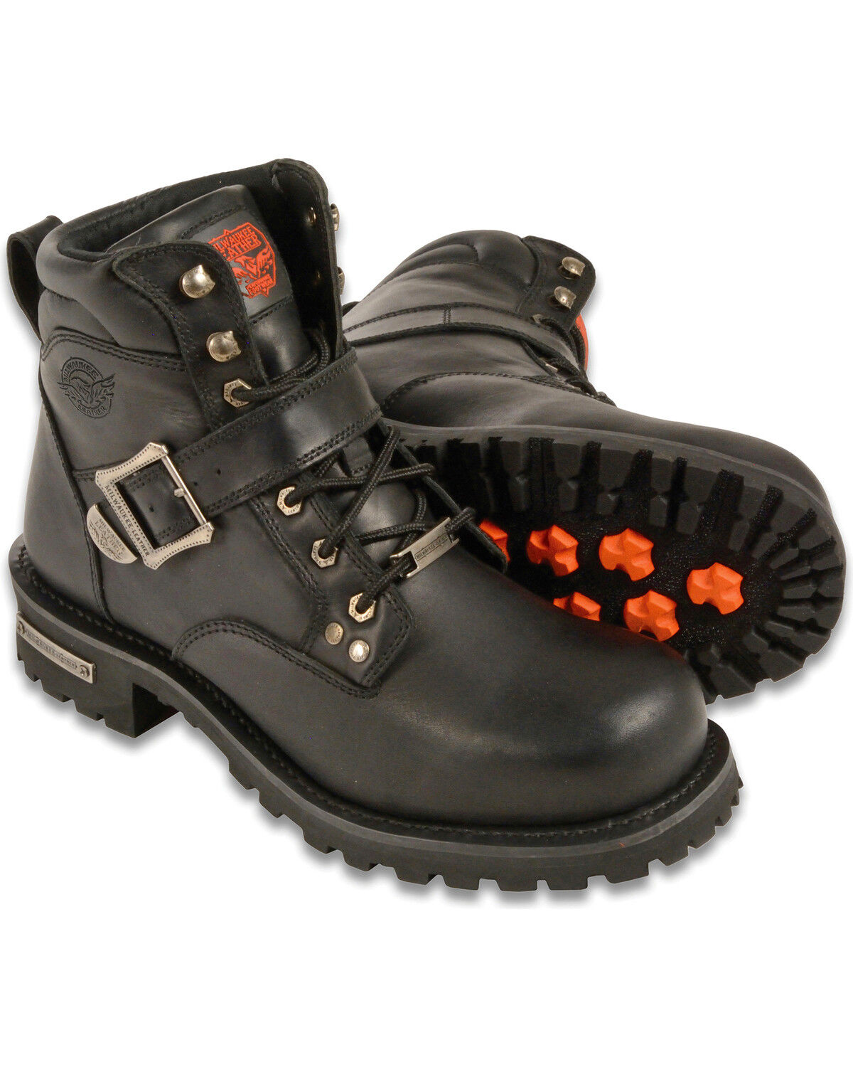 Milwaukee Leather Men's 6 Side Buckle Boots - Round Toe - Wide
