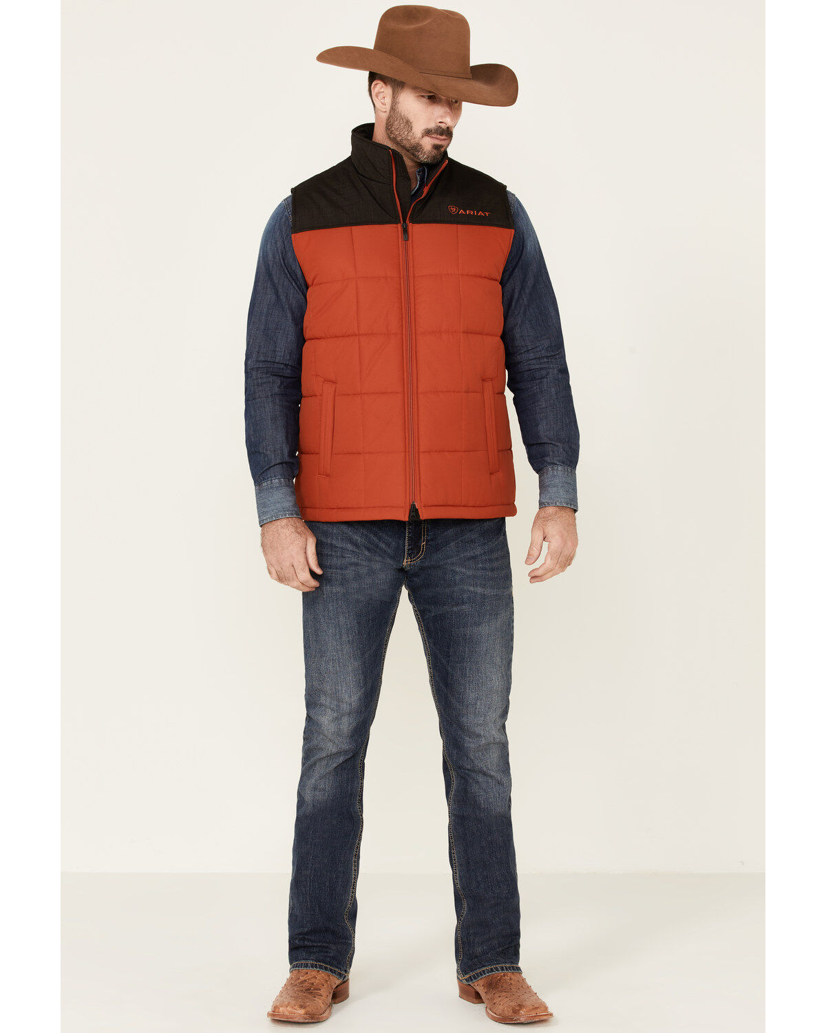 Ariat Men's Orange Color Block CC Crius Zip-Front Vest