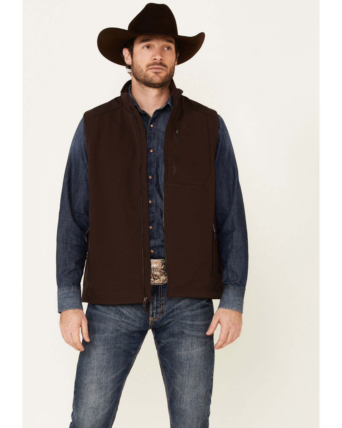 Ariat Men's Coffee Bean Logo 2.0 Patriot Zip-Front Softshell Vest
