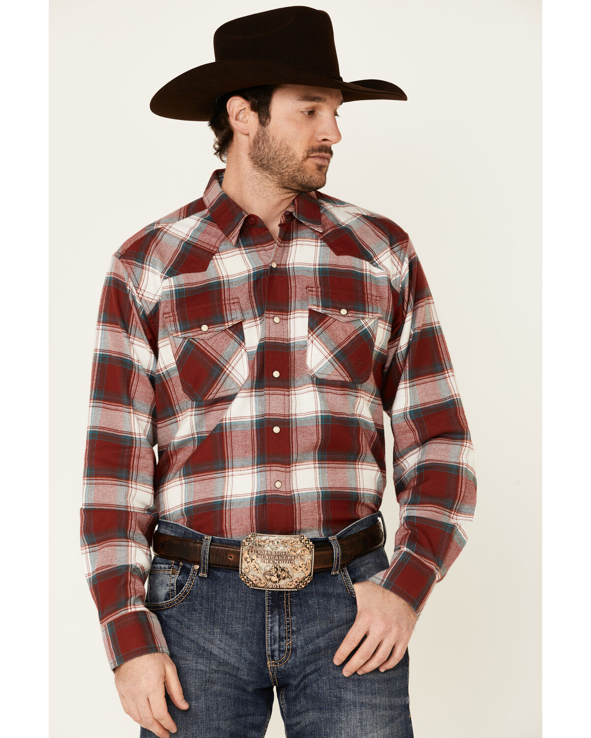 Ariat Men's Hillsboro Retro Large Plaid Long Sleeve Snap Western Flannel Shirt