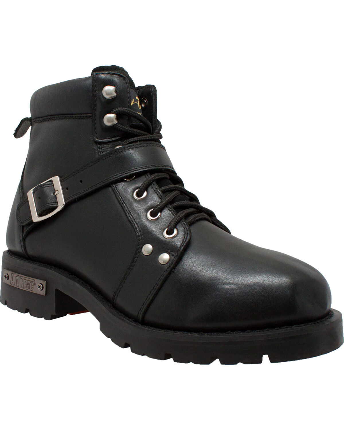 Ad Tec Men's 6 Lace Zipper Biker Boots - Round Toe