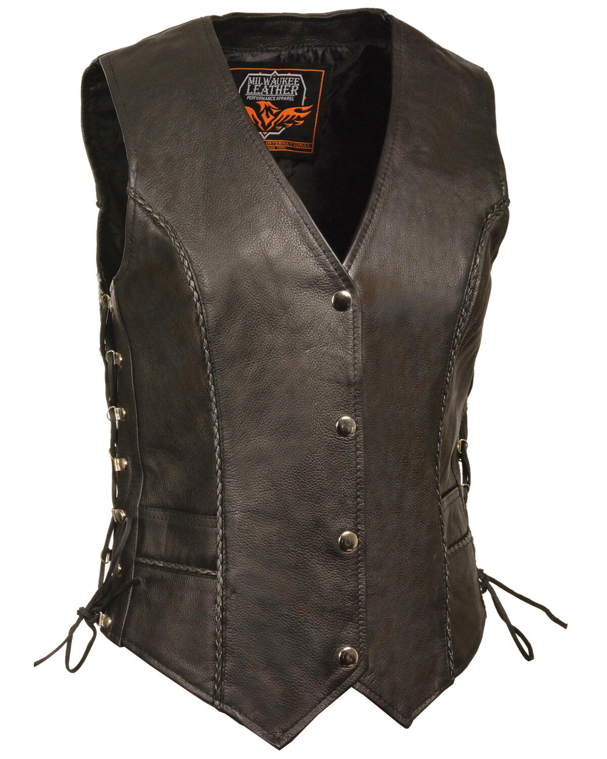Milwaukee Leather Women's Snap Front Vest With Thin Braid - 4X