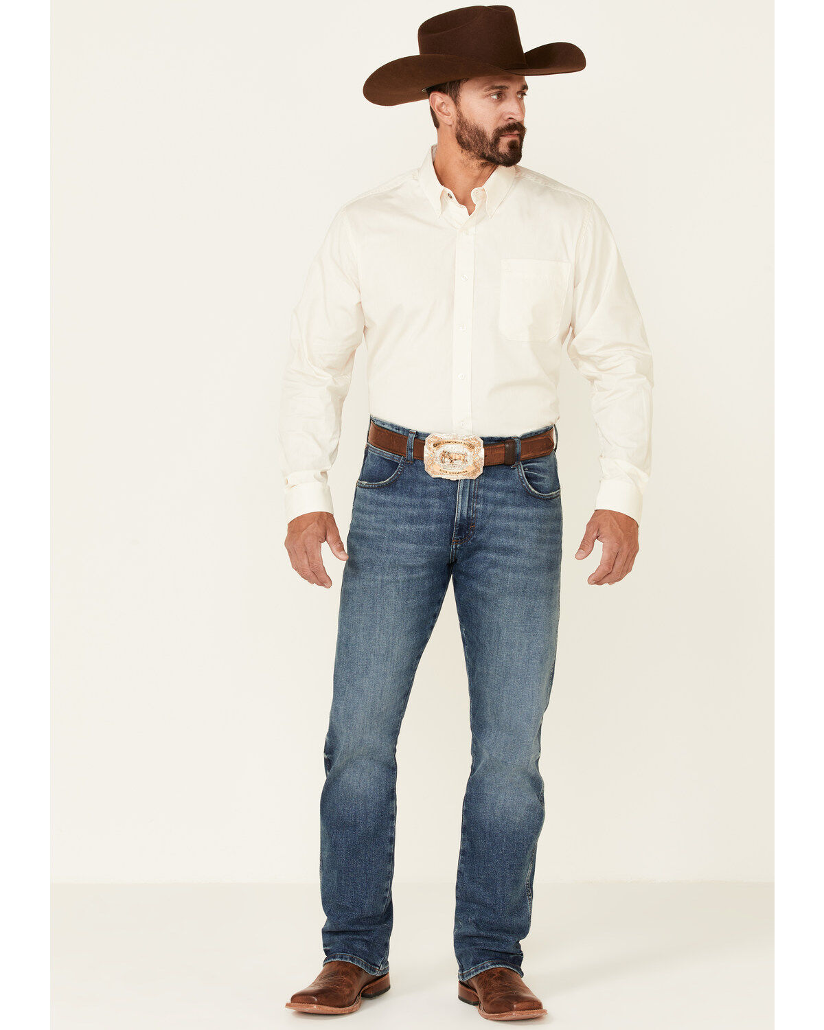 Cinch Men's Modern Fit Solid Cream Long Sleeve Button Down Western Shirt