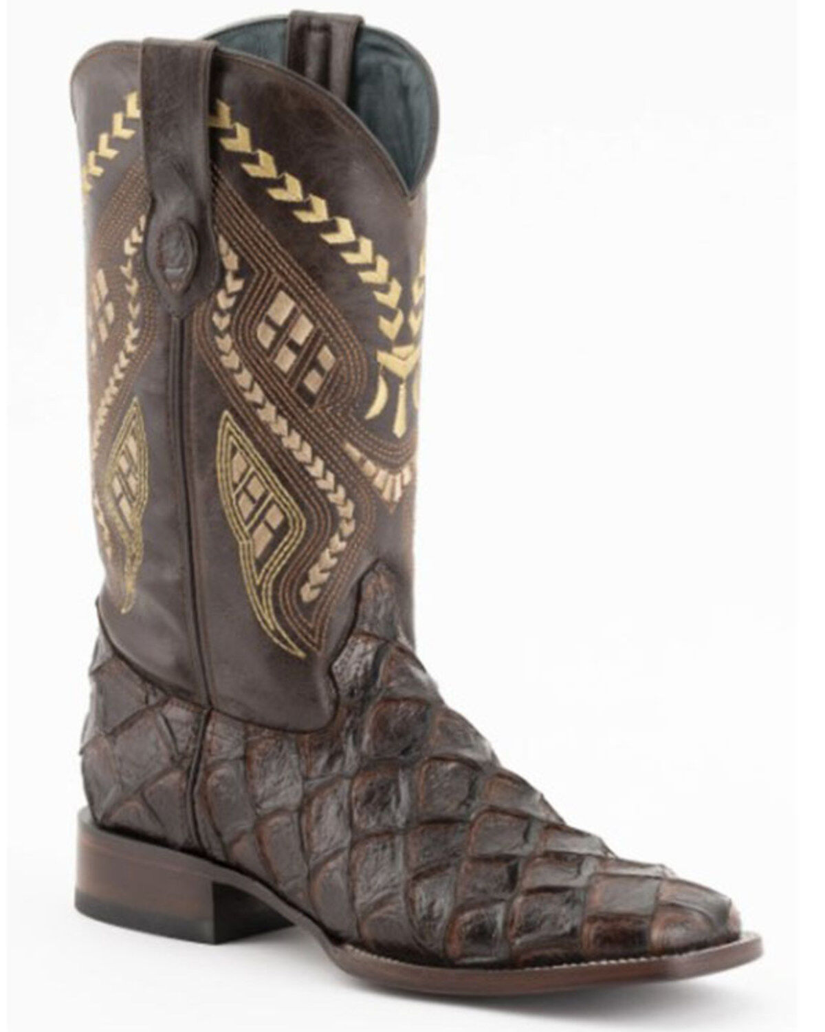 Ferrini Men's Bronco Brown Pirarucu Print Western Boots - Broad Square Toe