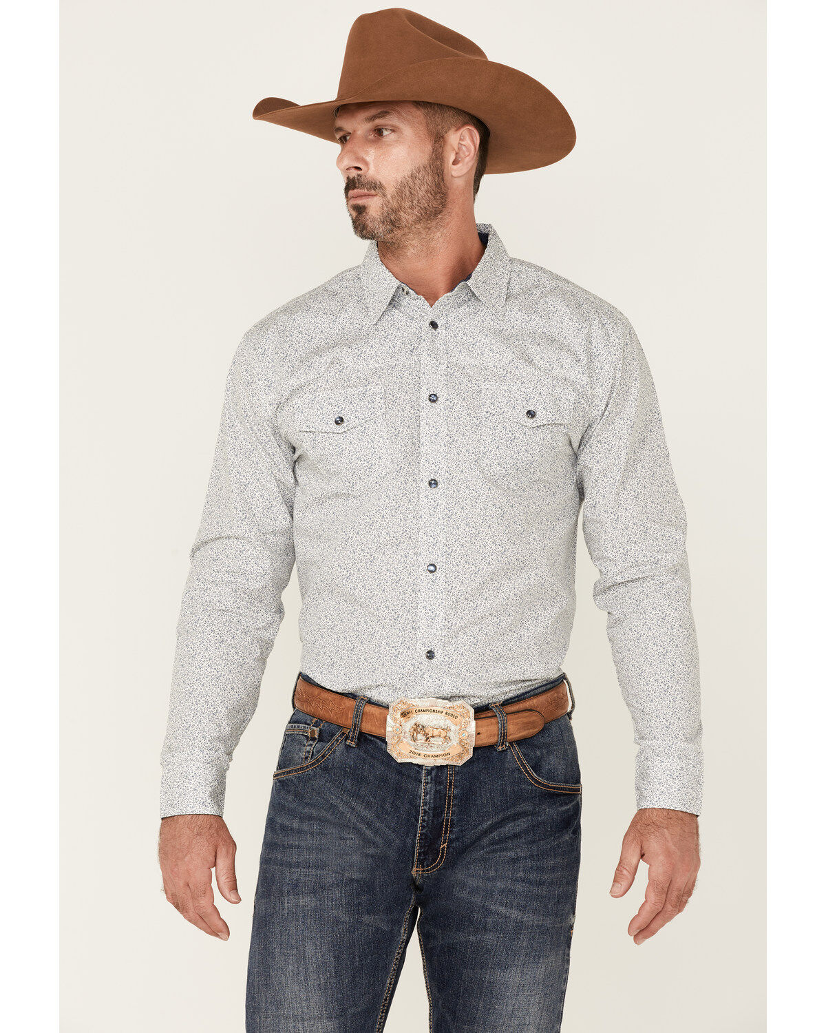 Moonshine Spirit Men's Route 95 Mini Floral Print Long Sleeve Snap Western Shirt