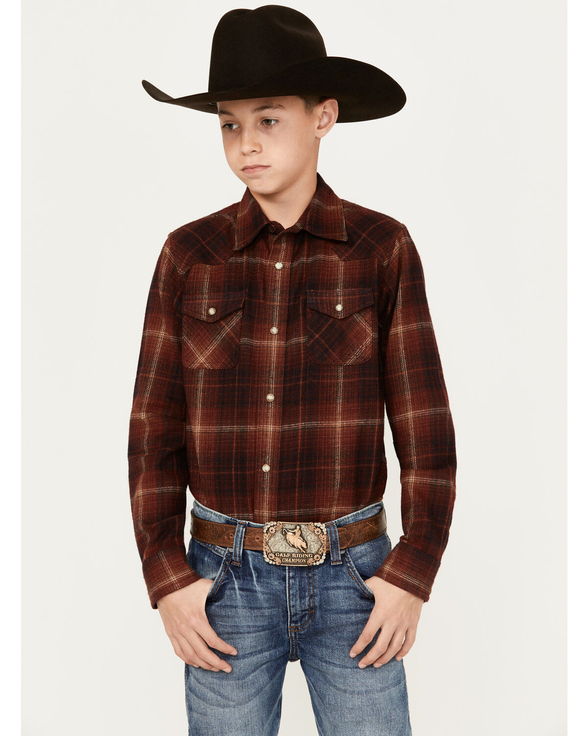 Ariat Boys' Retro Hiller Plaid Print Long Sleeve Snap Western Shirt