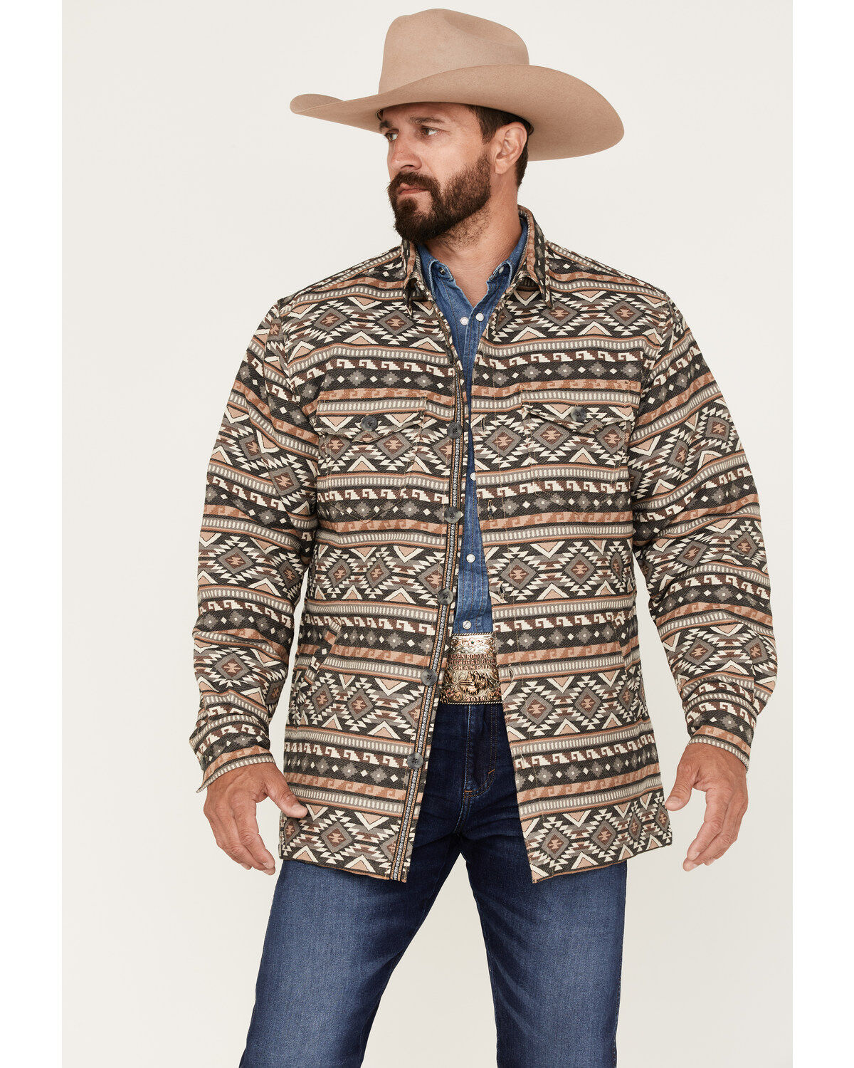Scully Men's Southwestern Stripe Print Jacquard Shacket