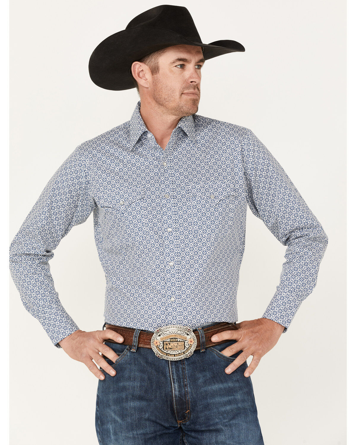 Ely Walker Men's Geo Print Long Sleeve Pearl Snap Western Shirt