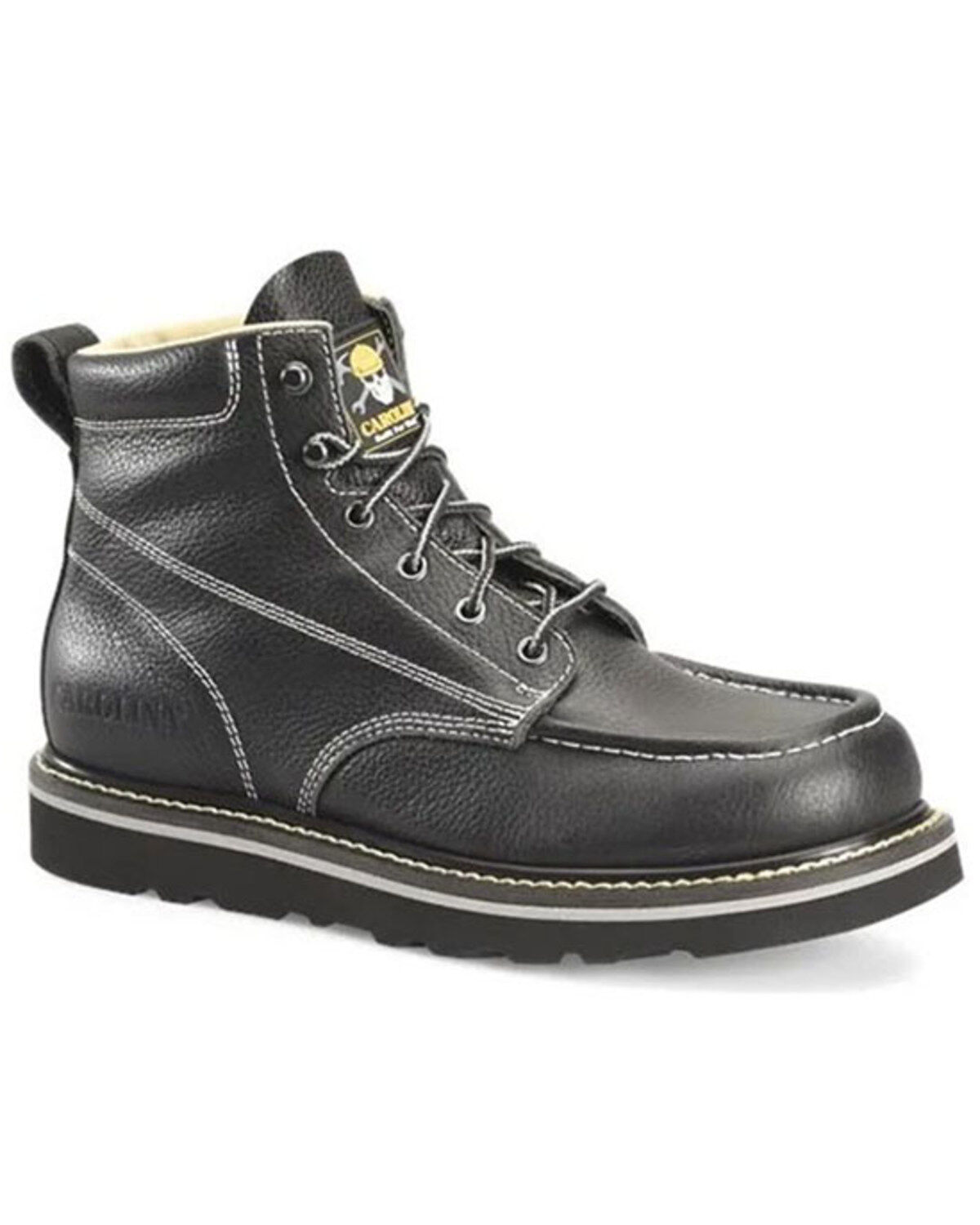 Carolina Men's Black 6 Flatiron Wedge Lace-Up Full-Grain Work Boot - Moc Toe