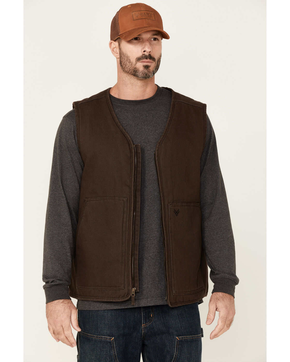 Hawx Men's Brown Weathered Canvas Zip-Front Sherpa Lined Work Vest