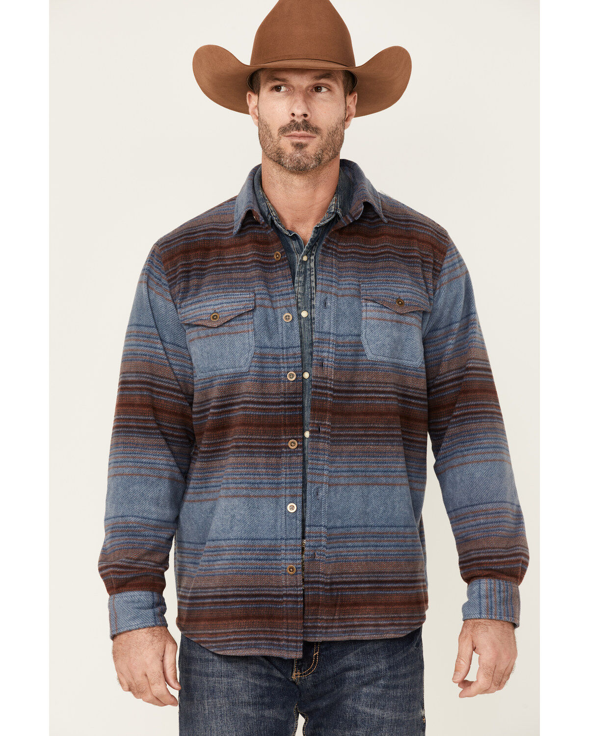 Gibson Men's Multi Baja Horizontal Stripe Long Sleeve Button-Down Western Shirt