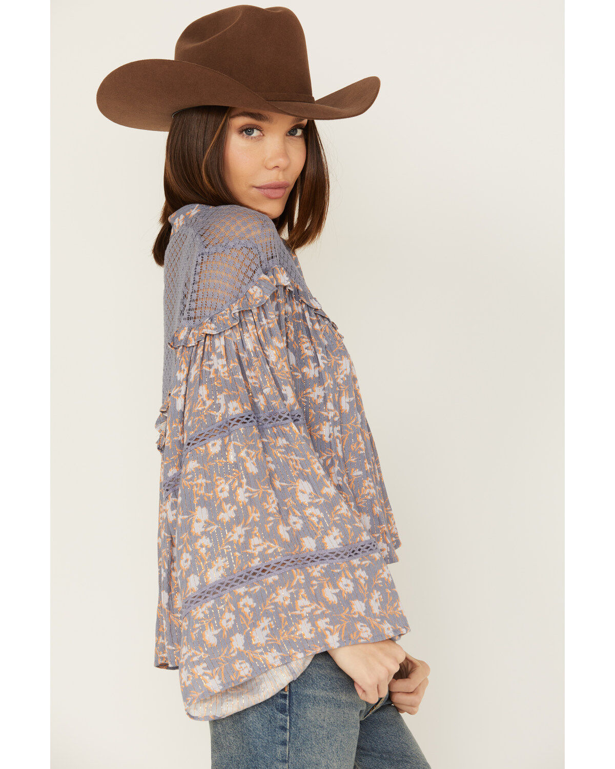 Jen's Pirate Booty Women's Floral Print Long Sleeve Ruffle Wildflower Justice Top