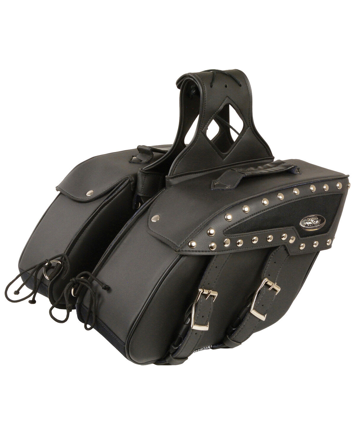 Milwaukee Leather Medium Zip-Off Studded PVC Slanted Throw Over Saddle Bag