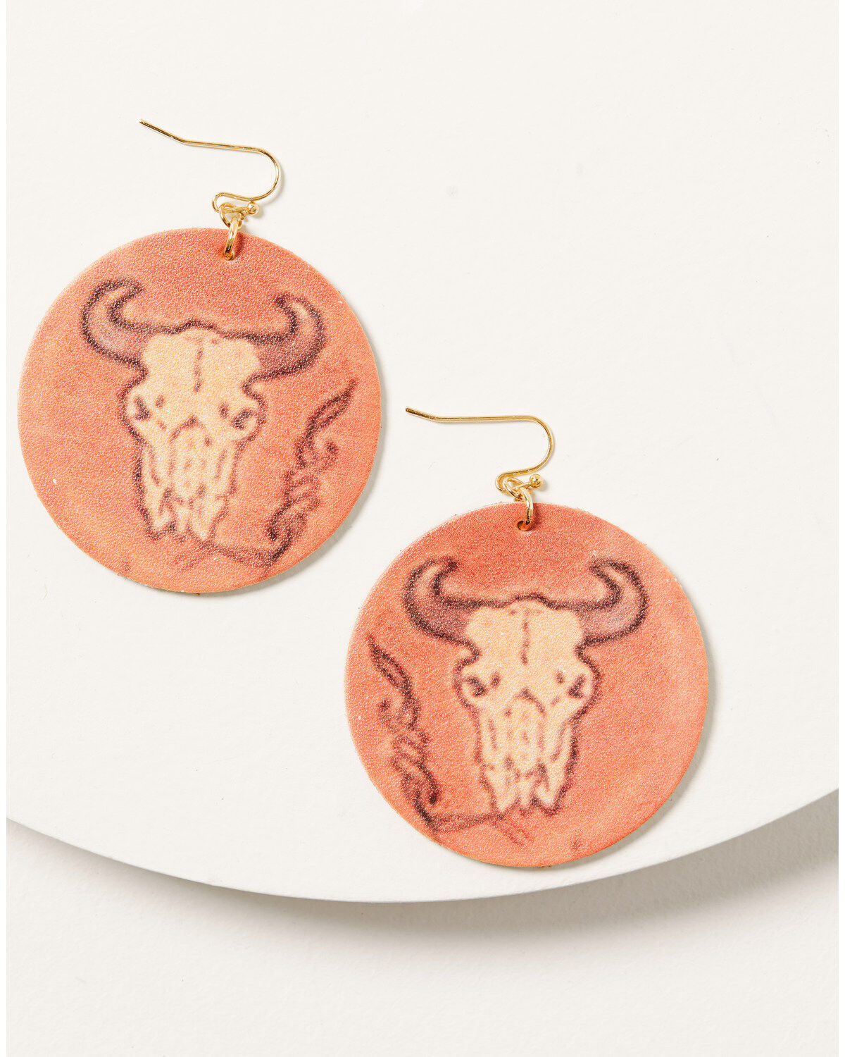 Shyanne Women's Round Bullhorn Cognac Leather Earrings