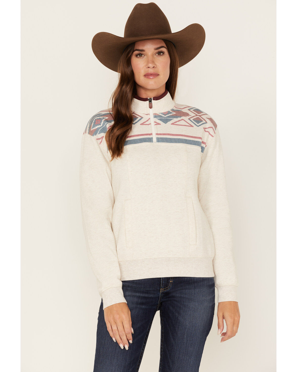 RANK 45&reg; Women's 1/4 Zip Southwestern Print Contrast Pullover