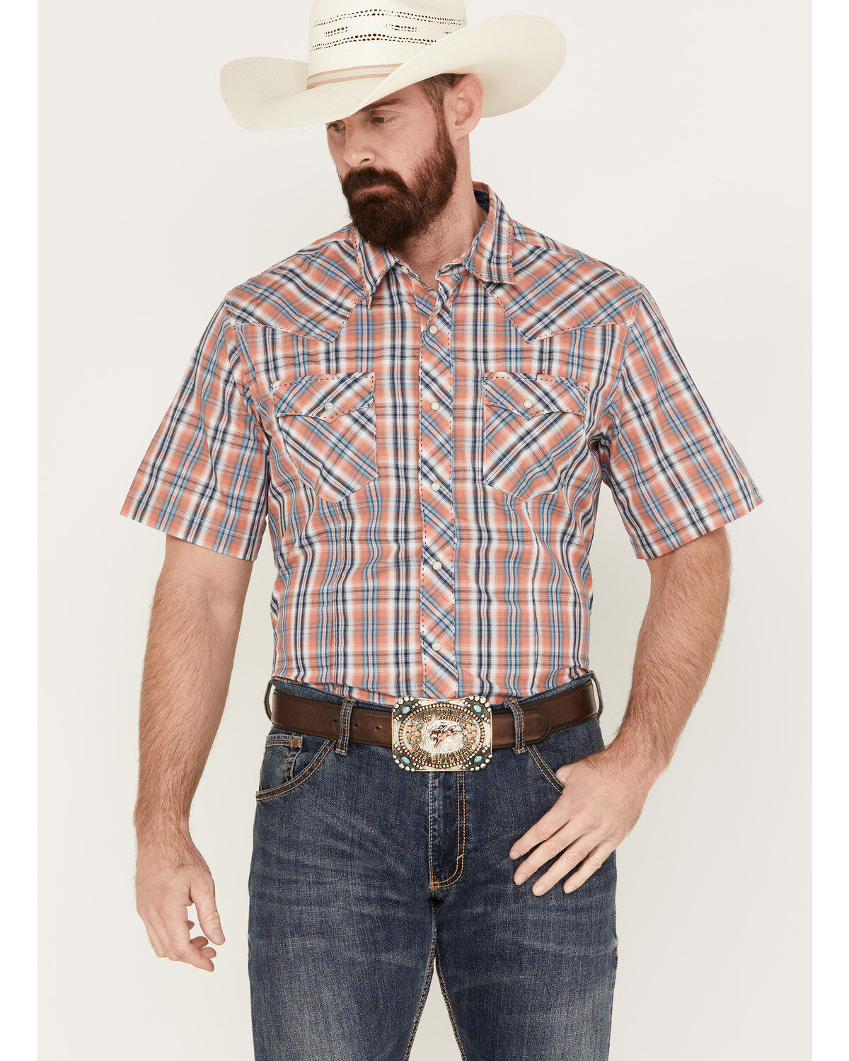 Wrangler Men's Fashion Plaid Print Short Sleeve Snap Western Shirt