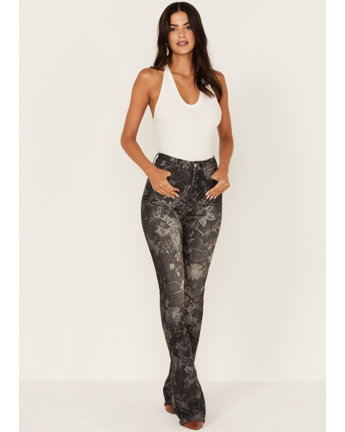 7 For All Mankind Women's Floral Print High Rise Slim Stretch Bootcut Jeans
