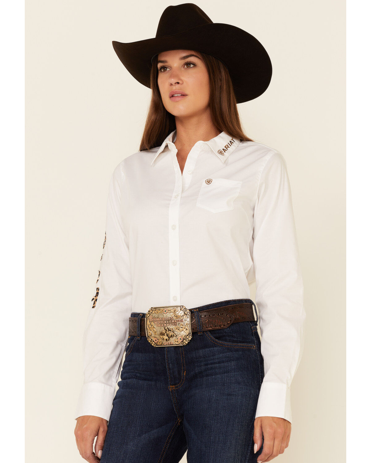 Ariat Women's Team Kirby Leopard Logo Long Sleeve Button Down Stretch Shirt