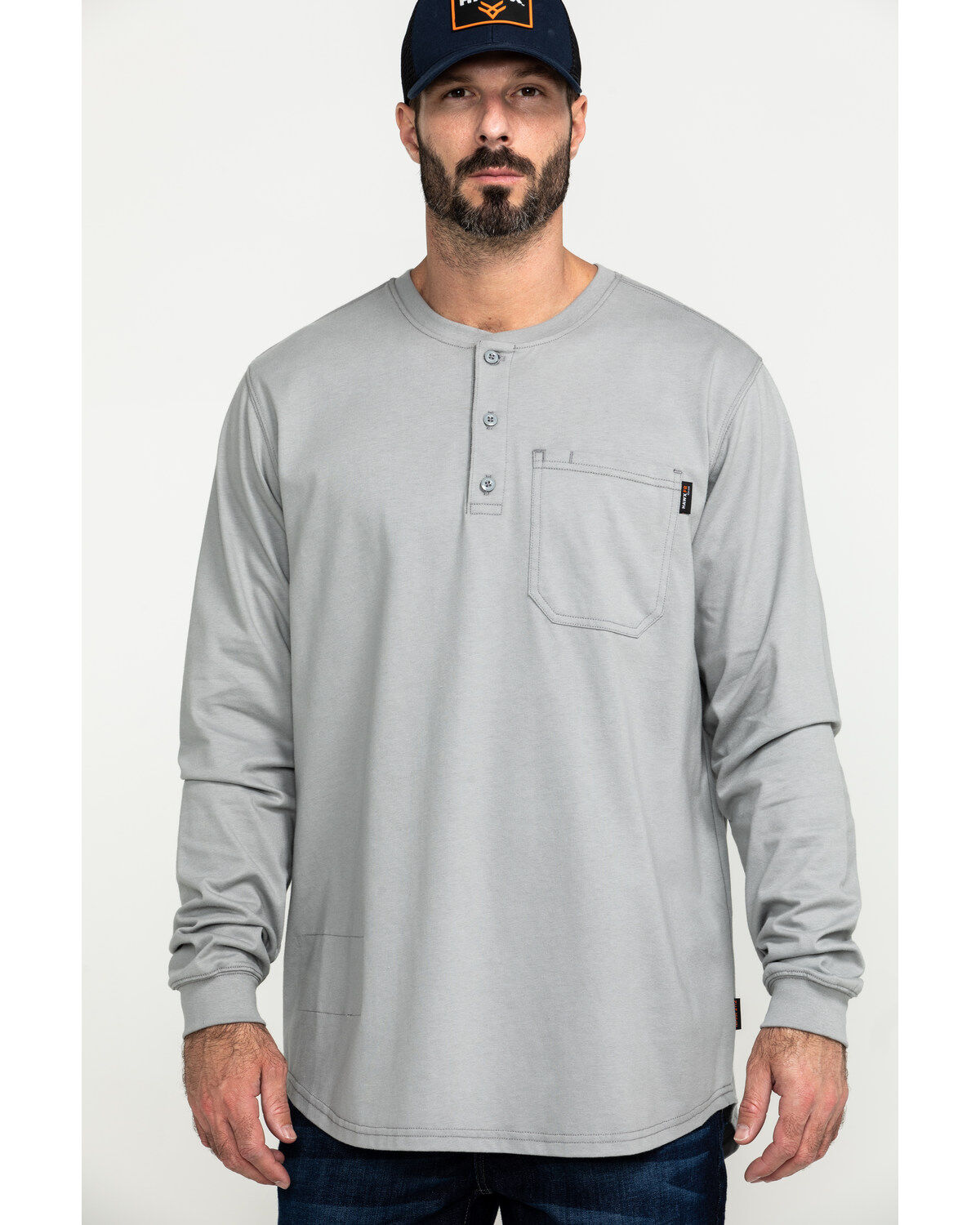 Hawx Men's FR Solid Gray Long Sleeve Pocket Henley Work Shirt - Big