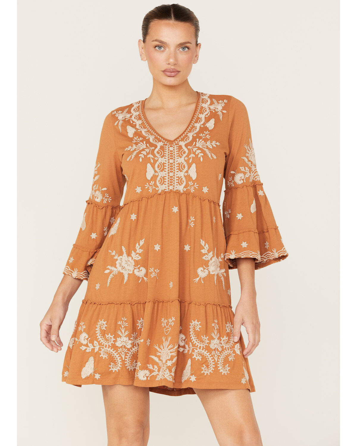 Johnny Was Women's Arzella Floral Embroidered Knit Easy Tiered Mini Dress