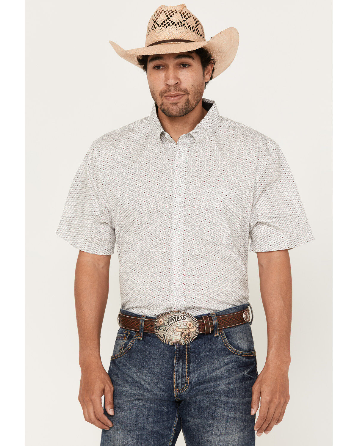 RANK 45&reg; Men's Radio Small Geo Print Short Sleeve Button-Down Stretch Western Shirt