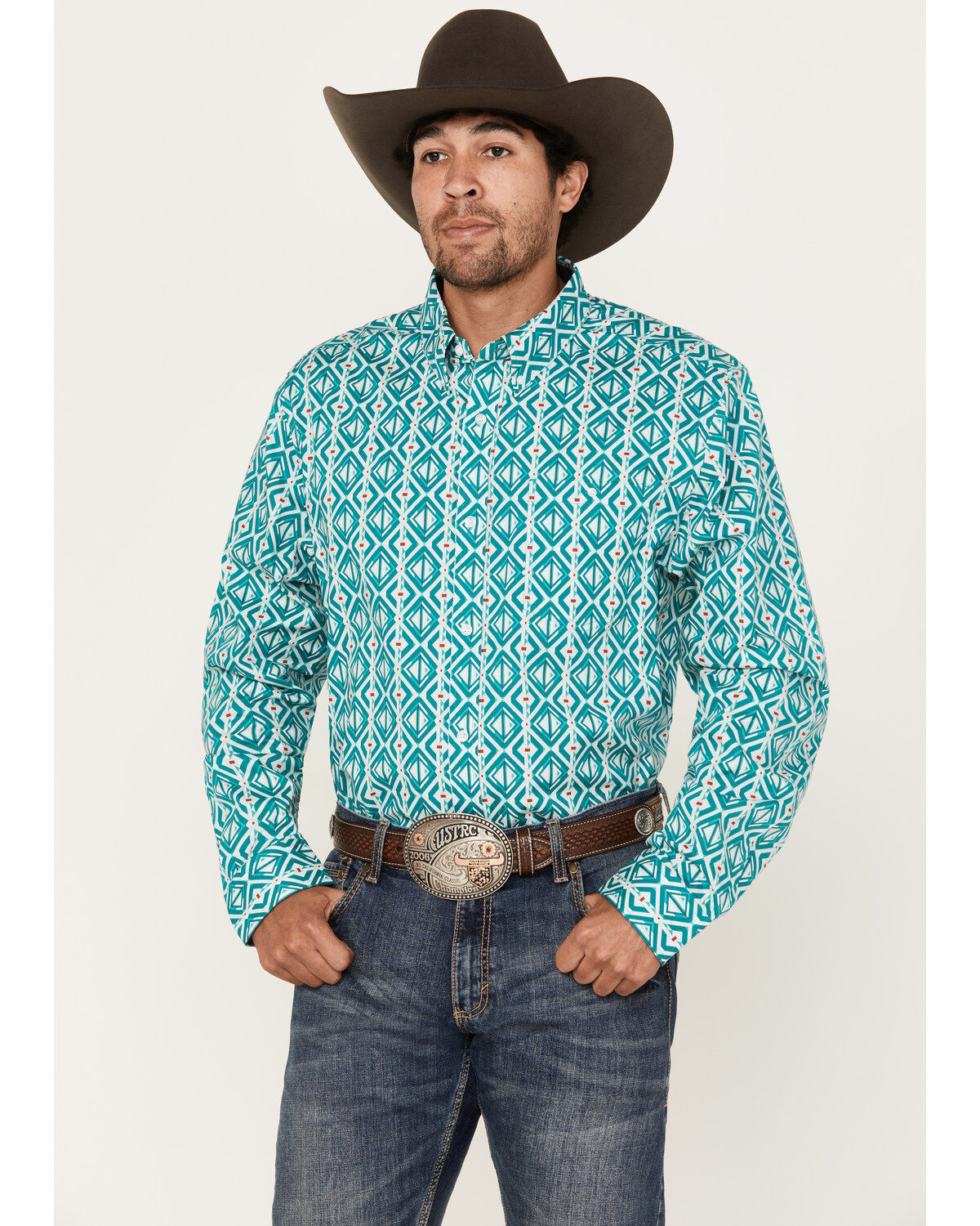 RANK 45&reg; Men's Fearless Geo Long Sleeve Button-Down Western Shirt