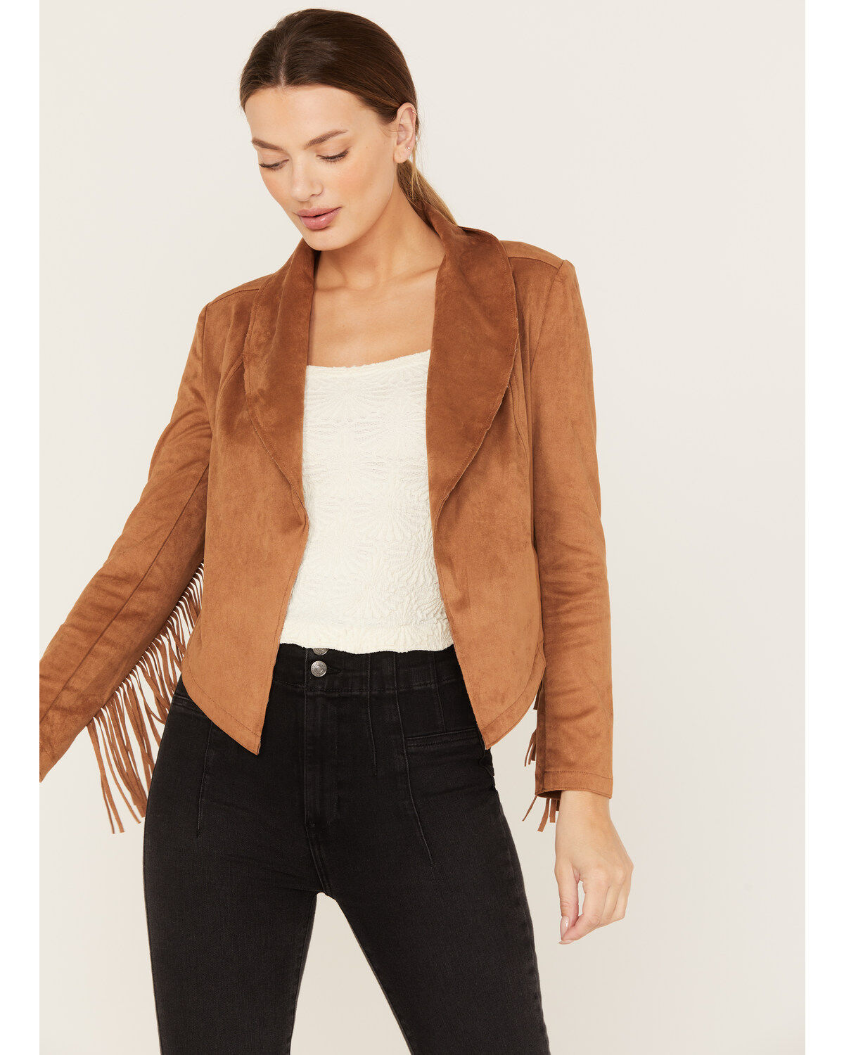 Shyanne Women's Crop Fringe Faux Suede Jacket