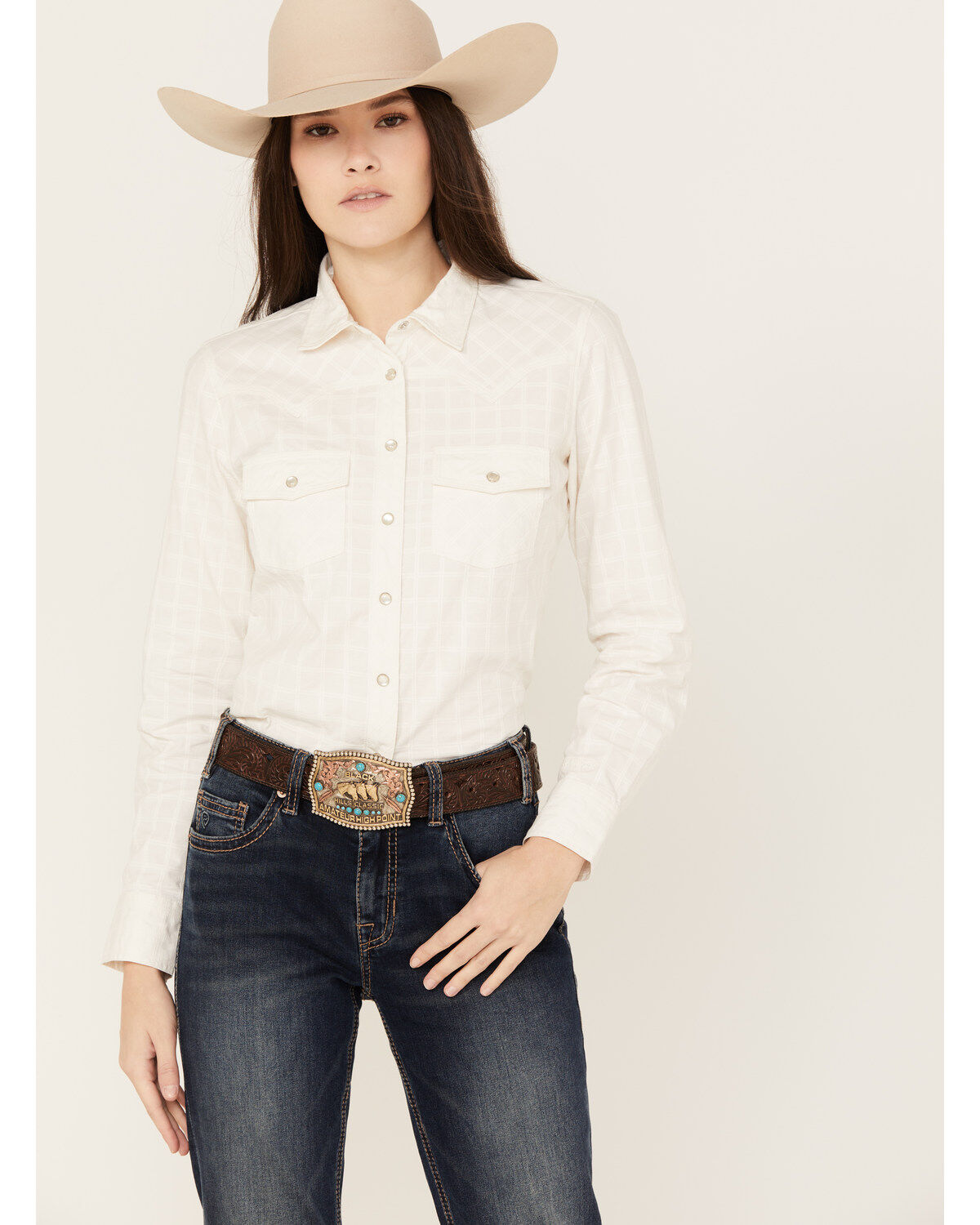 RANK 45® Women's Textured Long Sleeve Pearl Snap Western Riding Shirt 1 176500-rank-45-reg-women-s-textured-long-sleeve-pearl-snap-western-riding-shirt-1.jpg