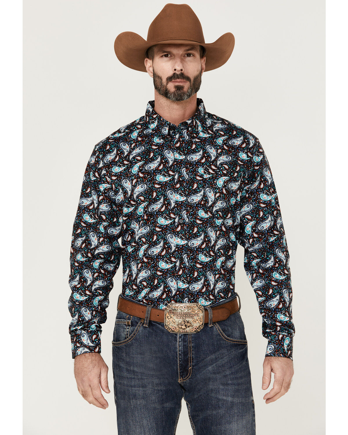 RANK 45 Men's Rodeo Large Paisley Print Long Sleeve Button-Down Western Shirt - Big & Tall