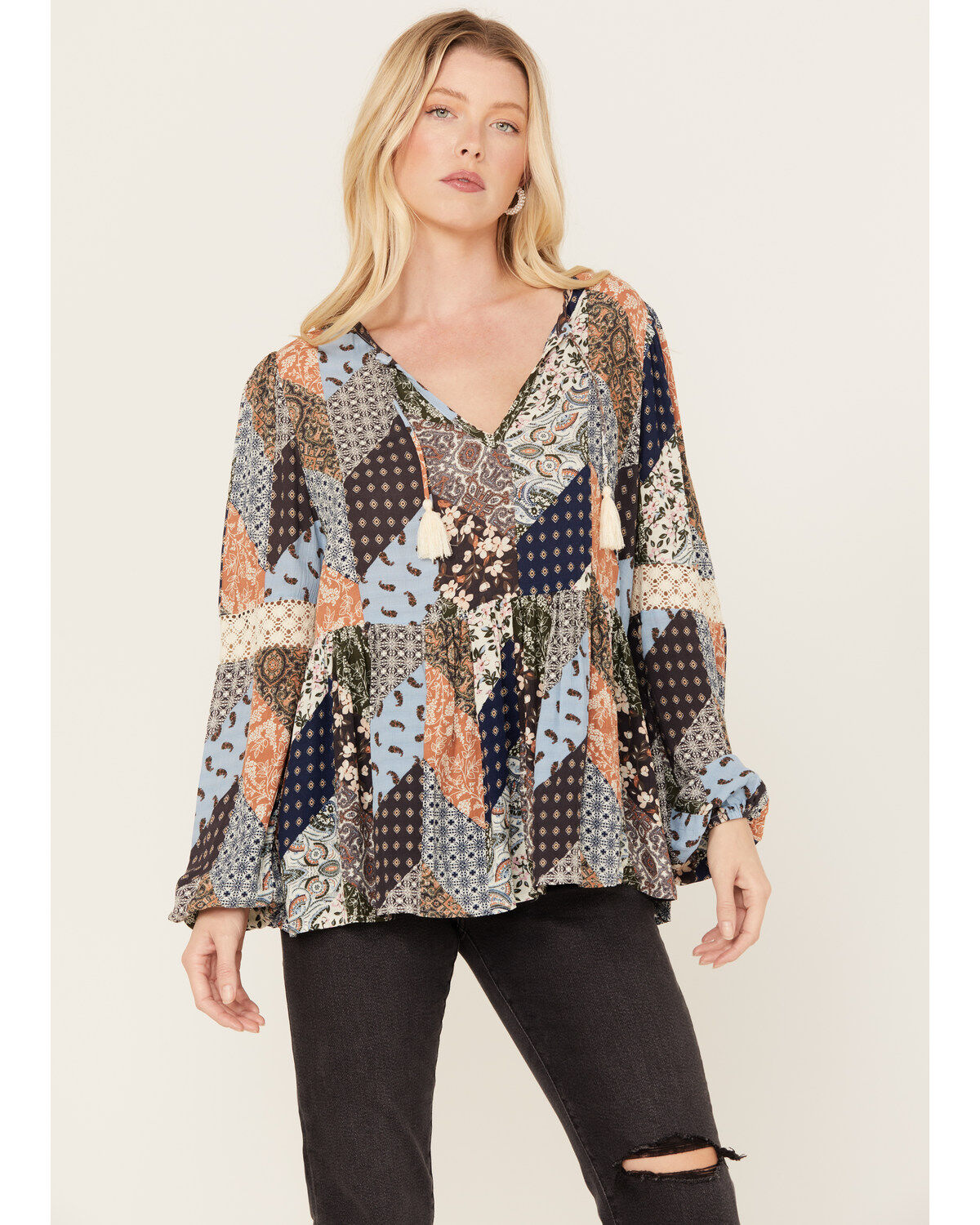 Cleo + Wolf Women's Dobbie Patchwork Top