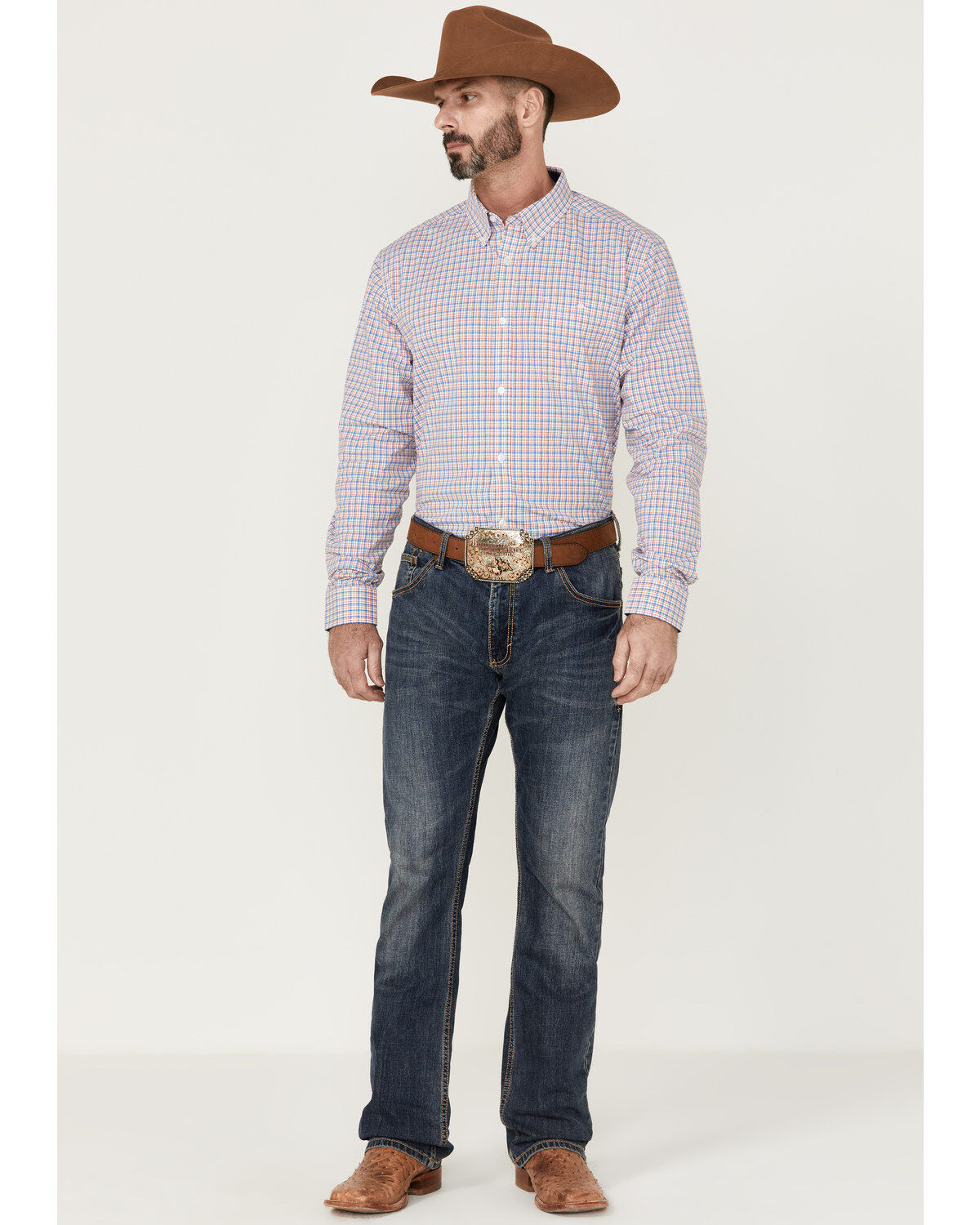 RANK 45® Men's Bronc Small Plaid Print Long Sleeve Button-Down Western Shirt