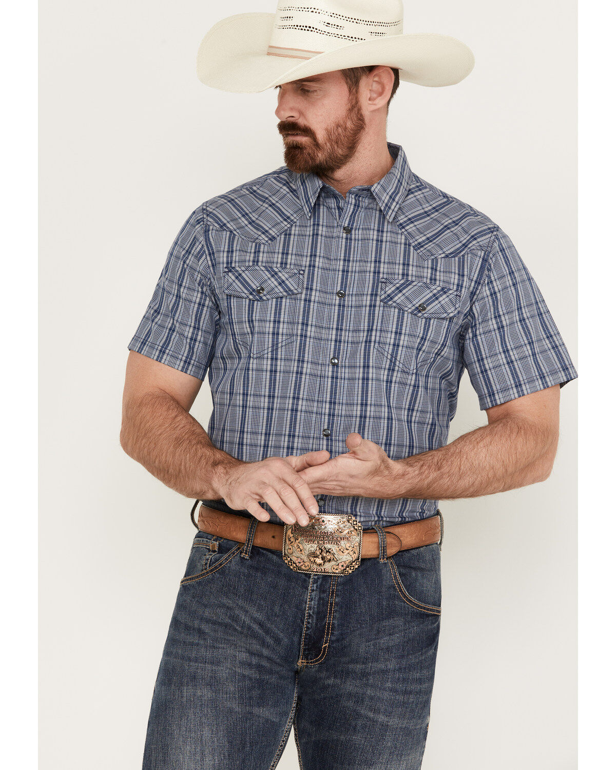 Cody James Men's Plaid Print Short Sleeve Western Snap Shirt