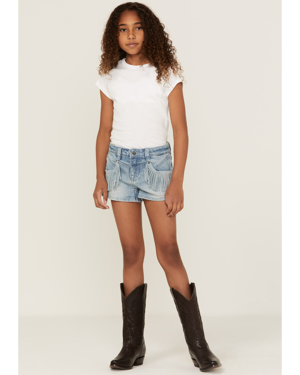 Rock & Roll Denim Girls' Front Yoke Fringe Pocket Shorts 1 182881-rock-amp-roll-denim-girls-front-yoke-fringe-pocket-shorts-1.jpg