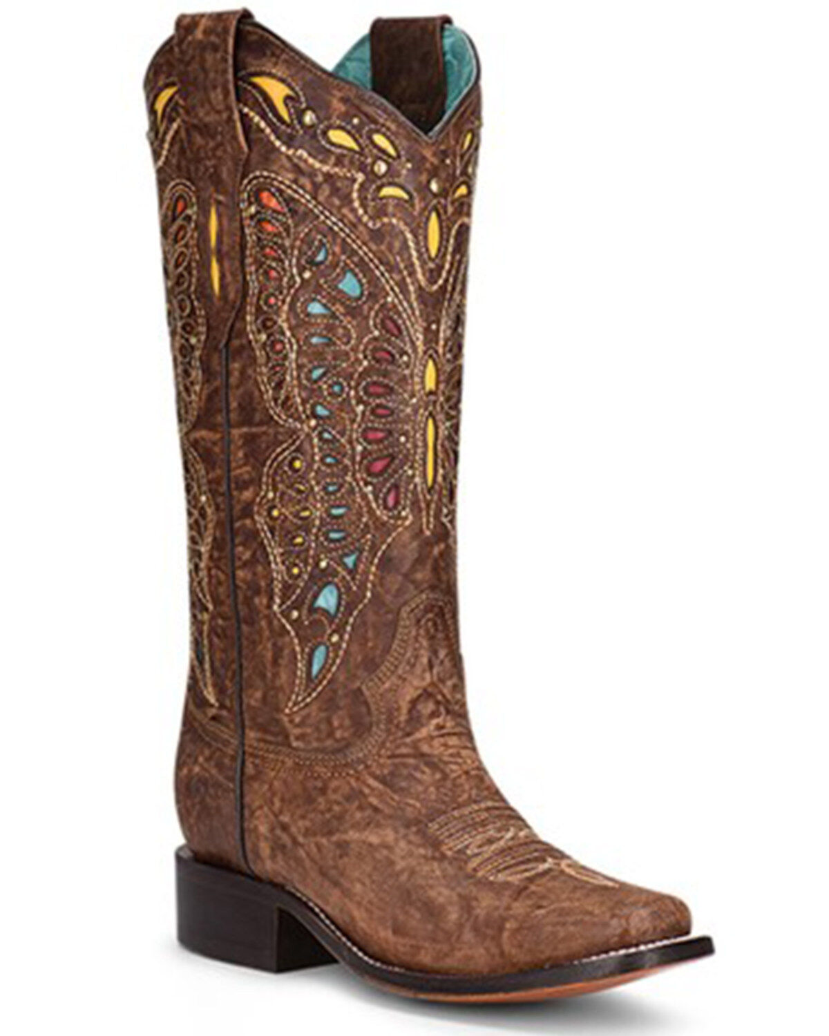 Corral Women's Butterfly Studded Inlay Western Boots - Square Toe