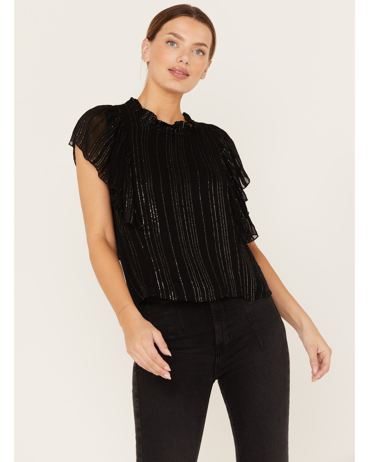 Revel Women's Metallic Striped Flutter Silver Top 1 183352-revel-women-s-metallic-striped-flutter-silver-top-1.jpg