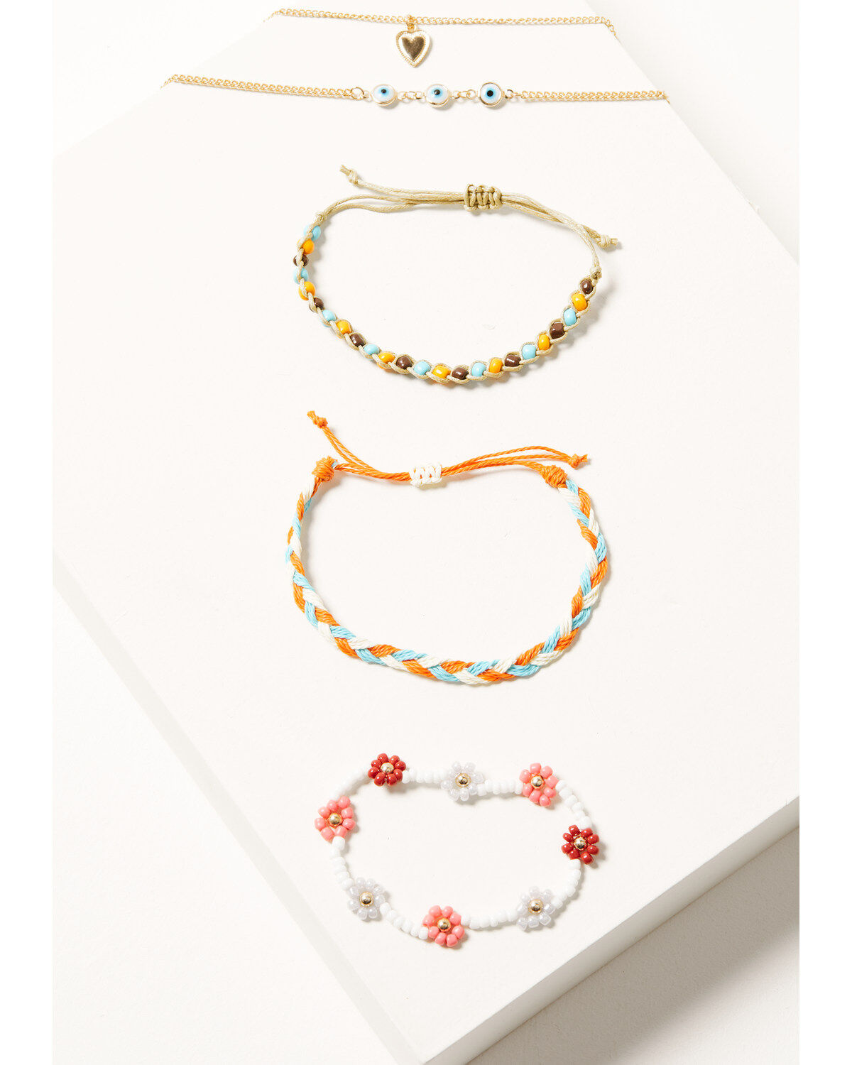 Shyanne Women's 5-Piece Flower Beaded Evil Eye Heart Bracelet Set
