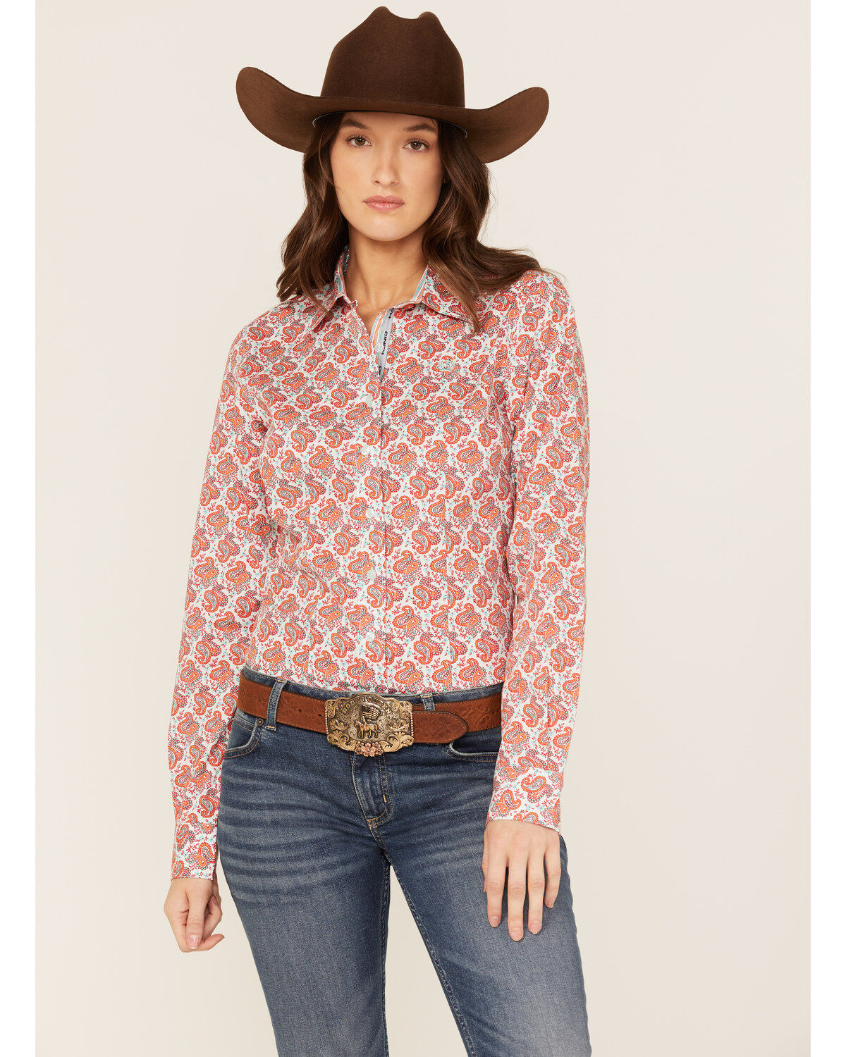 Cinch Women's Paisley Print Long Sleeve Button Down Core Shirt
