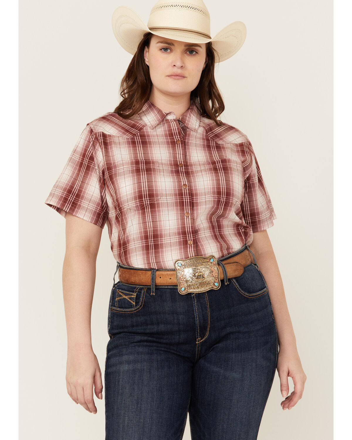 Ariat Women's Billie Jean Plaid Print Short Sleeve Button-Down Western Shirt - Plus