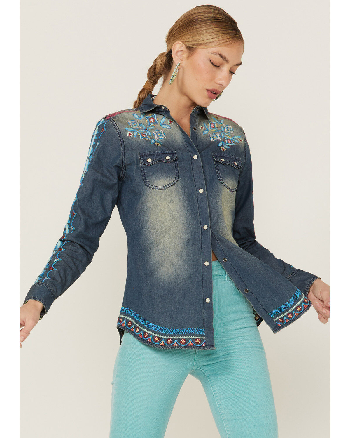 Tasha Polizzi Women's Rayna Southwestern Embroidered Denim Shirt